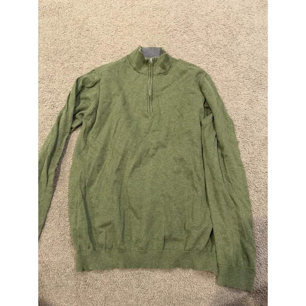 Paul Fredrick Quarter Zip Sweater Mens Size XLT Long Sleeve Pima Cotton Green‎
